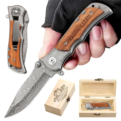 Generic - Custom Engraved Knife with Box, Personalized Wood Handle Knife, Custom Knives for Men Him Dad Husband Boyfriend - Birthday Christmas Father's Day Gifts (Style-1)