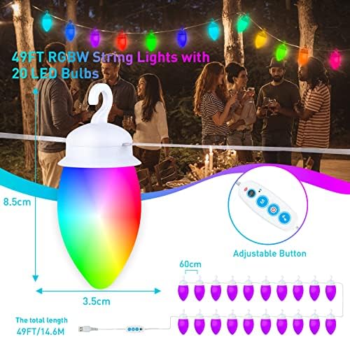 Kimimara Outdoor String Lights - G40 Garden Patio Lights with 20 Festoon LED Waterproof Bulbs - Hanging Light Strings for Gazebo Pergola Balcony