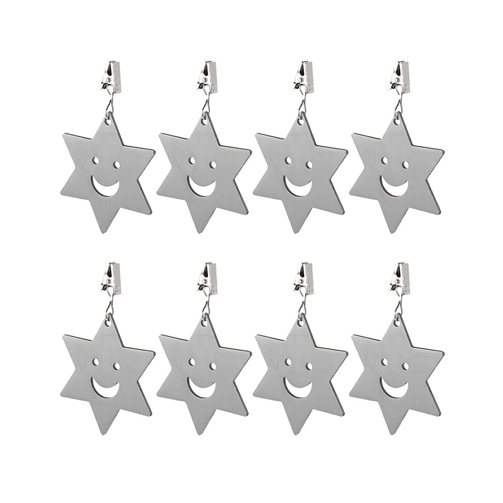 Alnicov Silver Set Of 8 Stainless Steel Tablecloth Weights With Clips For Family Dinner Table And Outdoor Picnic Decoration(Stars)