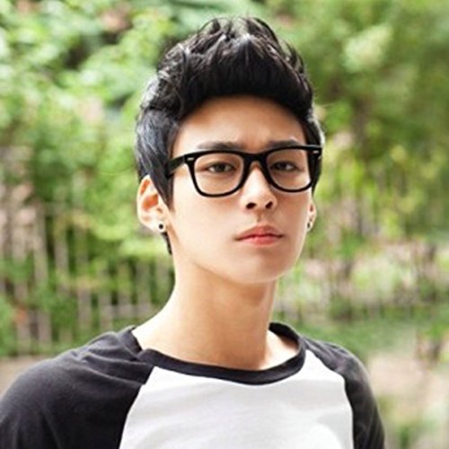 gazechimp Meninos Bonitos Quiff Peruca Cheia Coreano Curto Preto Mens Masculino Cabelo Cosplay Peruc