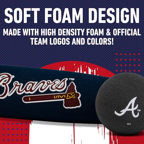 Image of Franklin Sports Atlanta Braves Foam Bat & Ball Set - 21 inch Soft Jumbo Team Baseball Bat and Ball Team Logo - MLB Official Licensed Product