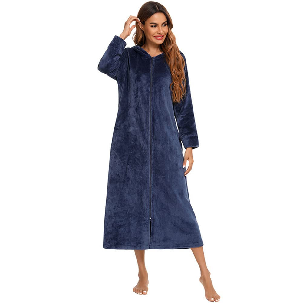 Albornoz de Felpa con Cremallera para Mujer Suave y cálido Pijama Casual Loungewear