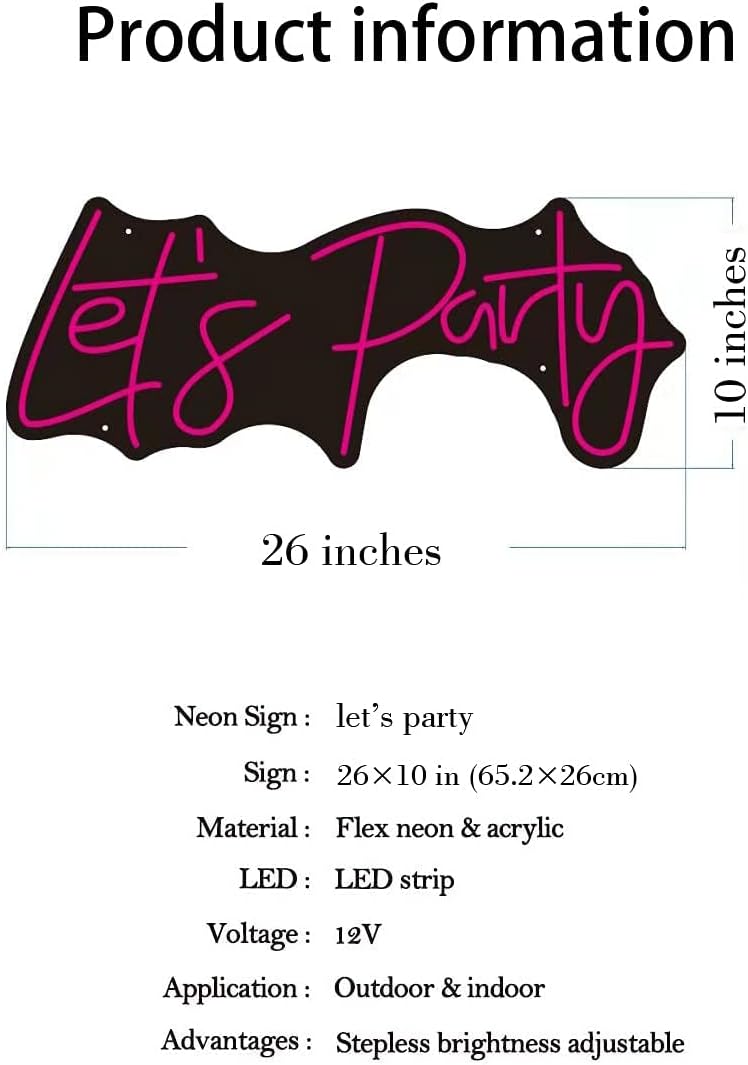 Lets Party Neon Sign for Wall Decor Birthday Party Wedding Engagement Party Bachelor Bachelorette Party Bar Night Club Large Wall Neon Light Sign - 26x10 inches (Pink)