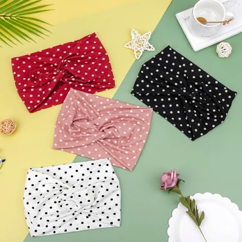 Image of DRESHOW 4 Pack Turban Headbands for Women Wide Vintage Head Wraps Knotted Cute Hair Band Accessories