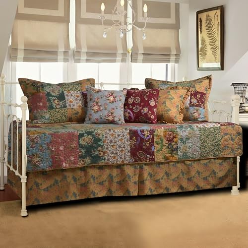 Image of Greenland Home Fashions 100% Cotton Authentic Patchwork Quilted Daybed Set, 7 Piece, Antique Chic