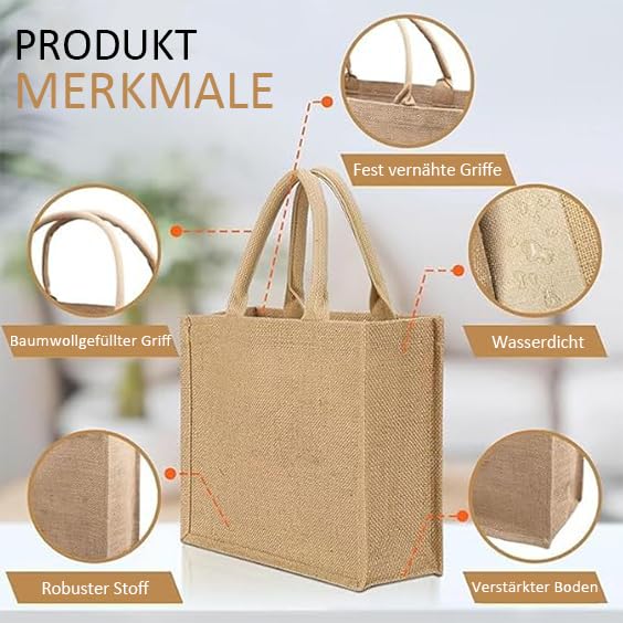 15 Stück Jute-Tragetaschen, Wiederverwendbare Große Jutebeutel mit Henkeln, Jute-Geschenktüten für Küche, Lebensmittel, Geschenke, Hochzeiten, DIY-Projekte, Kunsthandwerk, 40,5 x 32,5 x 15 cm