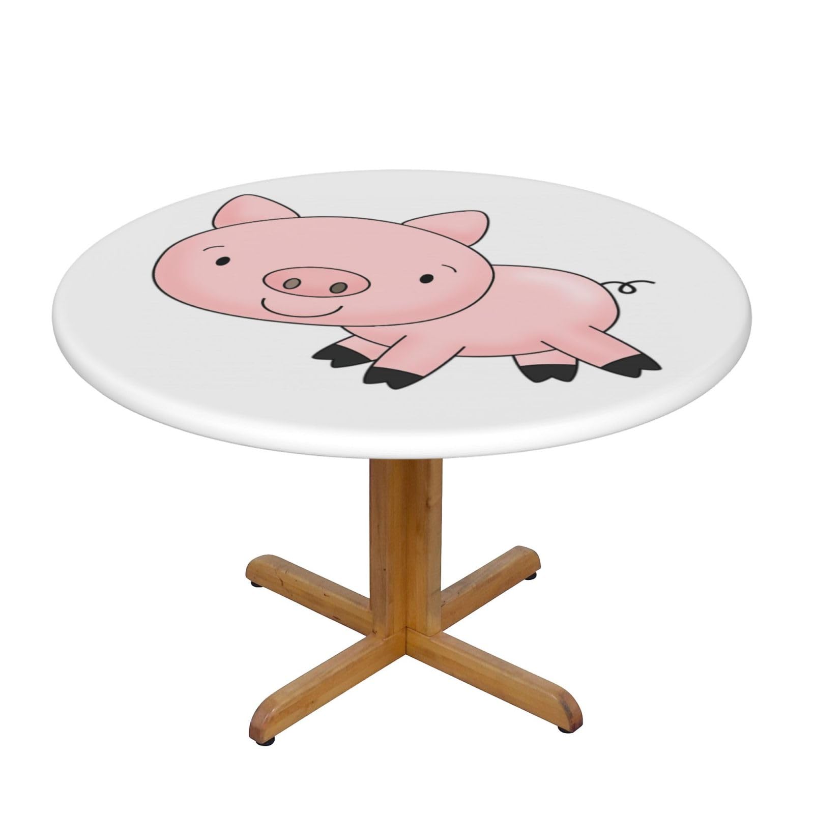 DUWAA Piggy Print Oxford Fitted Table Cover For Patio Picnic, Waterproof Round Tablecloth For Home And Outdoor