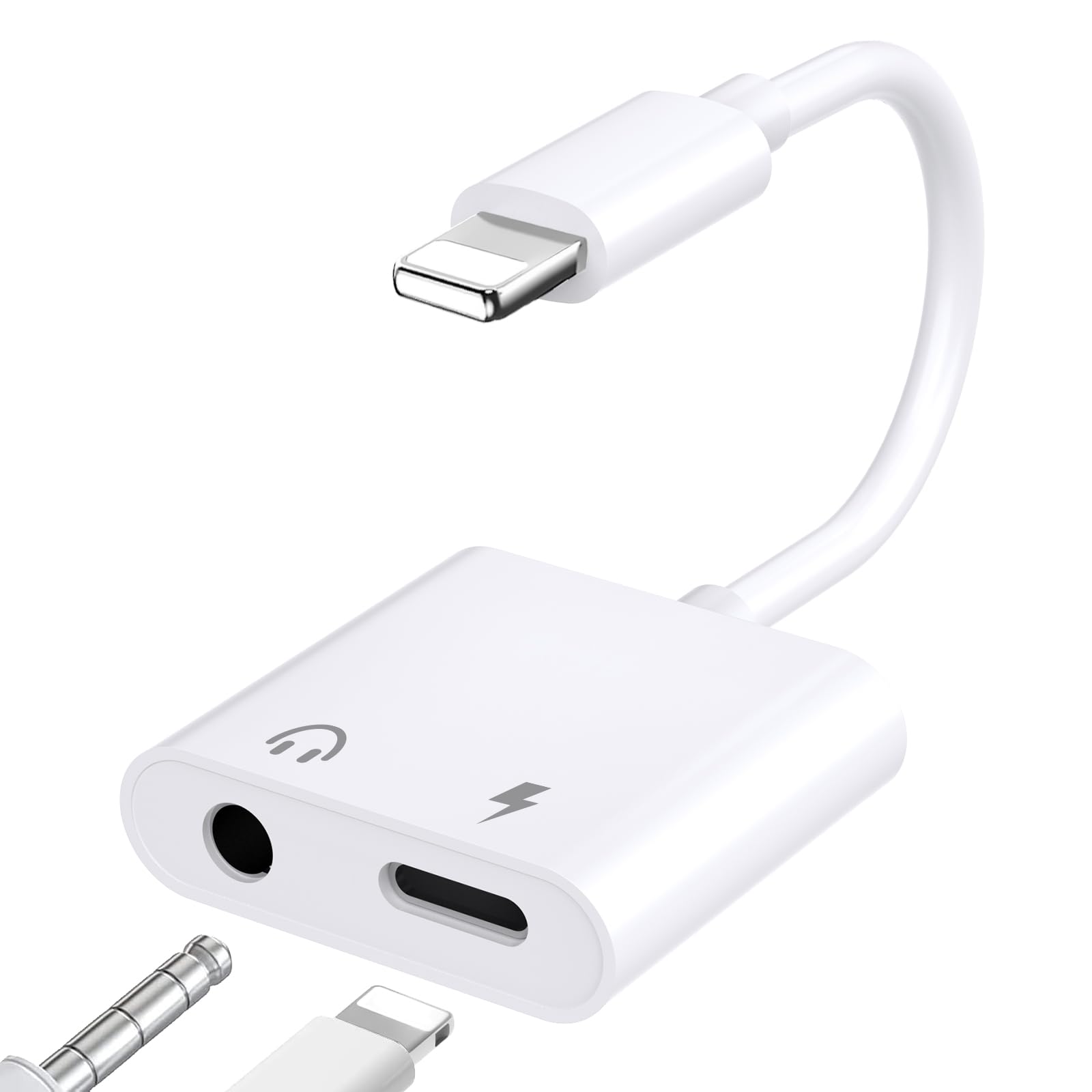 [Certyfikat Apple Mfi] Adapter Lightning do Gniazda Słuchawkowego 3,5mm Z Funkcją ładowania, 2 W 1 Adapter Słuchawkowy, Konwerter Słuchawkowy Kompatybilny Z iPhone'em 14-11/Xs/Xr/X 8/iPadem