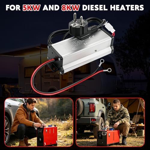 ZMCVOE Spannungswandler 230v Auf 12v, 230v Auf 12v Spannungswandler für 5KW 8KW Diesel Luftheizung, Tragbar 230 V Auf 12 V Wohnwagen Netzteil für Diesel Standheizung, Garage, Wohnmobil (EU Stecker)