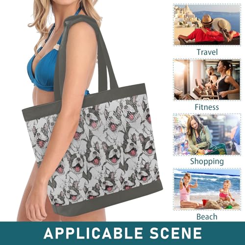 Beach Bags for Women Boston Terrier Dog Large Waterproof Beach Tote Bag Zipper Beach Bags Waterproof Sandproof Swim Pool Bag2