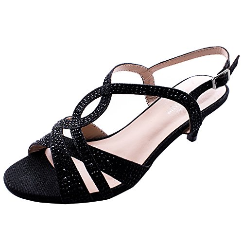 Sol Mia Wedding Shoes Comfortable Low Heel Dress Glitter Bridesmaid Prom Designer Slingback Sandal