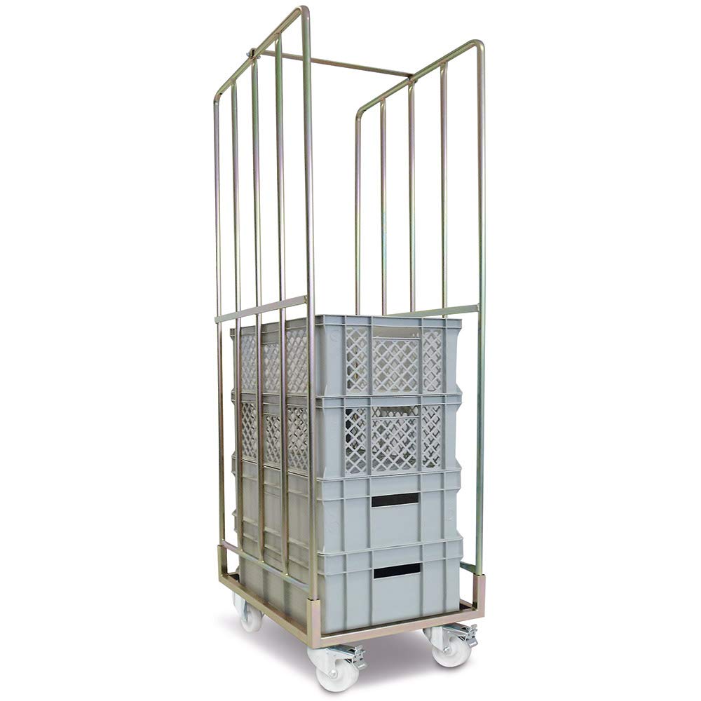 BRB Gitterwagen mit 2 Lenk- und 2 Bockrollen aus Kunststoff, Ø 100 mm, BxTxH 480x640x1740 mm,