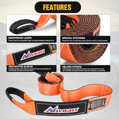 Image of Nilight Offroad Recovery Kit 3 inch x 8' Tow Strap with Winch Snatch Block Pulley and 2Pcs 3 /4 inch Anti-Theft D-Ring Shackles Storage Bag Heavy Duty Tow Rope for Car Truck SUV ATV (MBS 31500LBS)