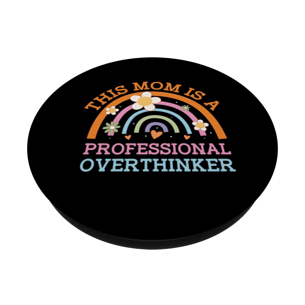Professional Overthinker Mom Hobby Mother Pastime Funny PopSockets Swappable PopGrip, Black - Image 2