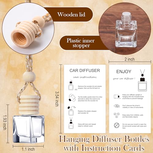 Image of Boao 25 Sets Hanging Car Air Freshener Diffuser Bottles Empty Bulk with Car Diffuser Instruction Cards Organza Bags Glass Refillable Essential Oil Fragrance Aromatherapy Pendant (Cube,Clear)