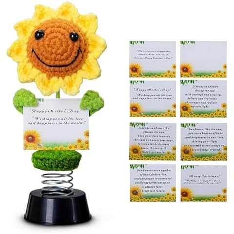 Levvohd Handmade Emotional Support Sunflower Gifts for Women, with Positive Affirmations Cards College Student Inspirational Gift, Crochet Sun Flower for Her Mom Unique Mothers Day Birthday Cover