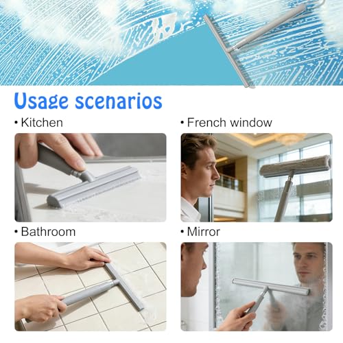 Duschabzieher Langer Stiel 30-120cm, Verstellbarer Duschabzieher mit Halterung, Abzieher Dusche mit Saugnapf, Wasserschieber Bodenabzieher Fensterabzieher für Glas Fliesen Fenster Spiegel(Grau)