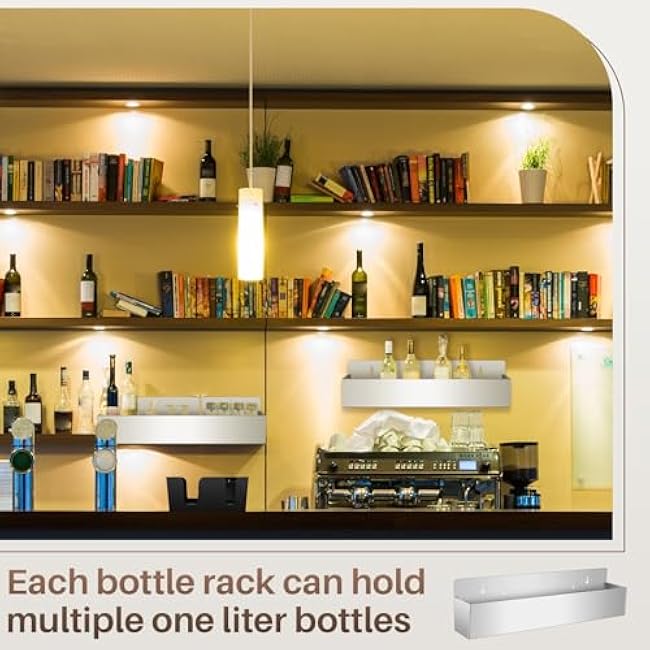 Layhit 22 Inch Single Speed Rail Stainless Steel Bottle Holder Silver Liquor Rack Wall Mounted Rail Shelf and Bar Organizer with 6 Compartments for Bars, Black, Medium