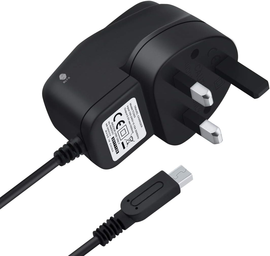 SLTX Charger Mains mini USB Wall Plug Wall Plug mini USB UK 3 Pin Charger DSi, DSi XL, 3DS, 3DS XL, 2DS and 2DS XL Black NDSI-BK