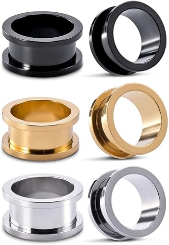 TBOSEN 3 pares de dilatadores de oído de acero inoxidable, kit de estiramiento de tapones para los oídos, túneles expansor, 0.07 oz - 1 pulgada