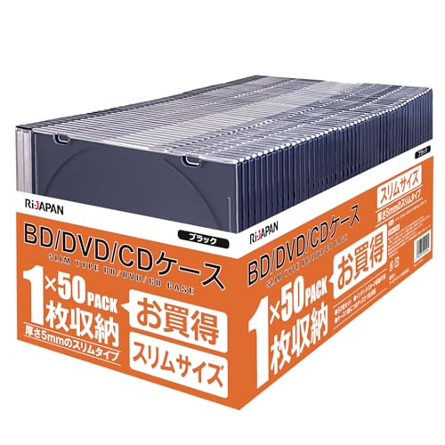 Ri-JAPAN �X����CD/DVD/BD�P�[�X 1�����[×50���Z�b�g ������5mm���^ �Ռ��u���b�N�g���C���N���A�J�o�[�^�C�v DPC-105BK50