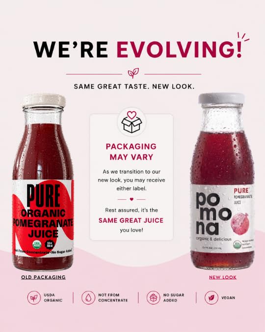 Image of Pure Pomegranate Juice, 8.4 Ounce Bottle (Pack of 12), Cold Pressed Organic Juice, Non-GMO, No Sugar Added, Not from Concentrate, Gluten Free, Kosher Certified, Preservative Free