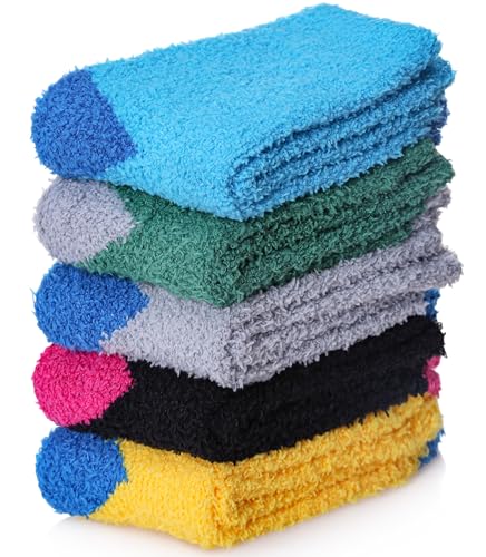 Image of FNOVCO Mens Fuzzy Socks - Soft Cozy Slipper Fluffy Winter Warm Microfiber Plush Sleeping Socks - 5 to 6 Pairs