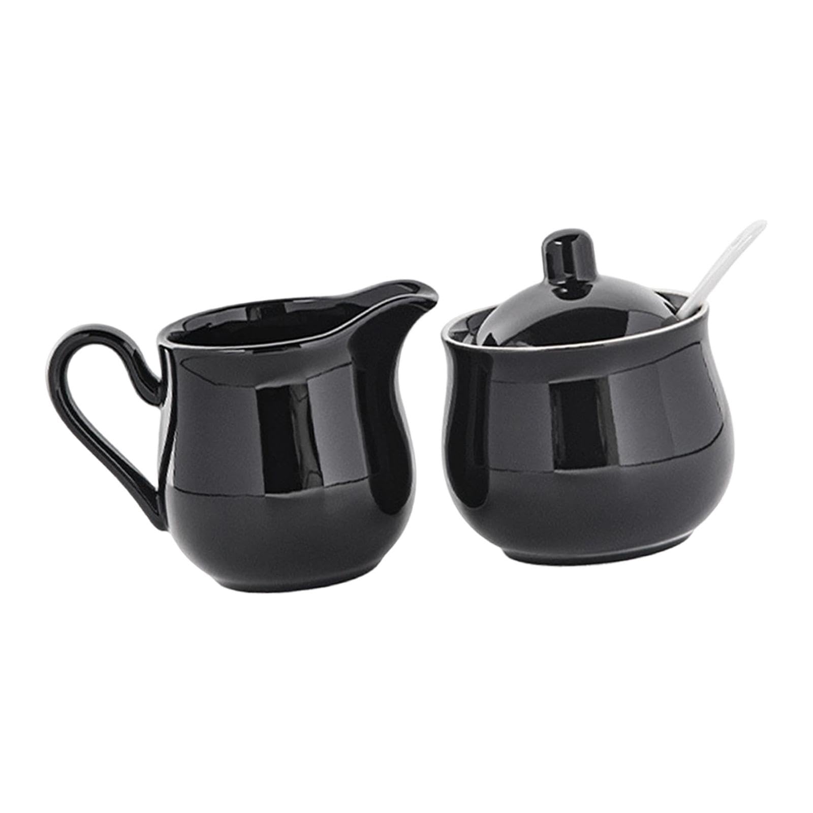 Juego de Azucarero Y Crema de Cerámica, Juego para Servir Café, Práctico, Elegante, Resistente, Recipiente de Regalo, Jarra para Crema de Us, Negro, Individual