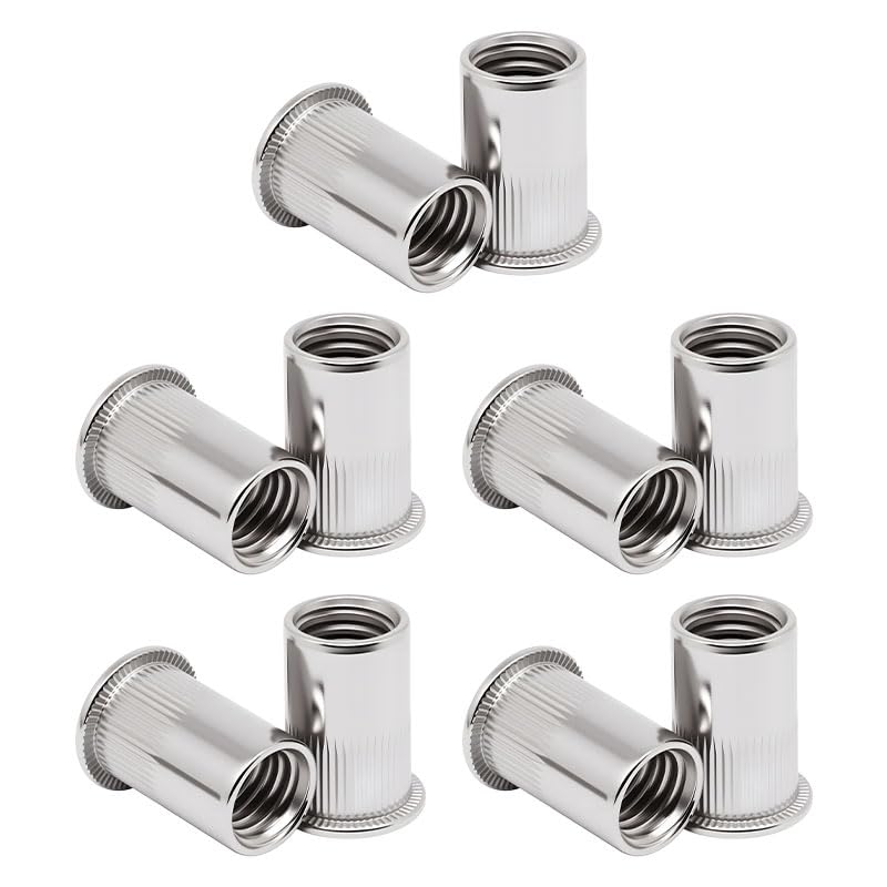 50 PCS M6 Rivet Nuts Silver Stainless Steel, Threaded Insert Nut Rivnuts for Metal Wood, Aluminium