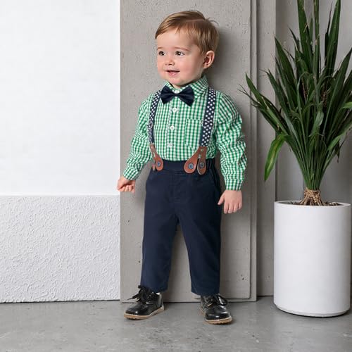Image of Yilaku Toddler Baby Boy Clothes Gentleman Wedding Outfits, Formal Dress Shirt with Bowtie + Suspender 3 Monthes-4 Years