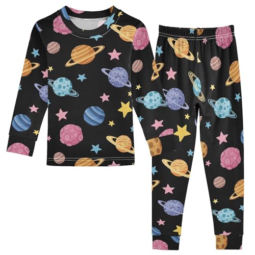 Pajama Sets Long Sleeve Space Planets Stars Pattern Soft Comfy Sleepwear 2 Piece PJS 3-8T