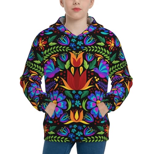 Colorful Floral Kids Pullover Hoodies Boys Sweatshirts Girls Athletic Clothes with Pocket