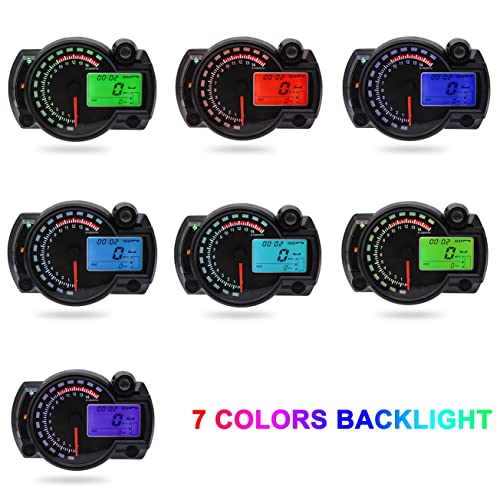 Kaolali S1-0 Motorcycle Digital Speedometer Tachometer Motorcycle Speedometer Odometer 7 Colors Lcd Backlight Adjustable Digital Gauge Meter R-X-2-N 14000Rpm Max 299Km/H thumb #1