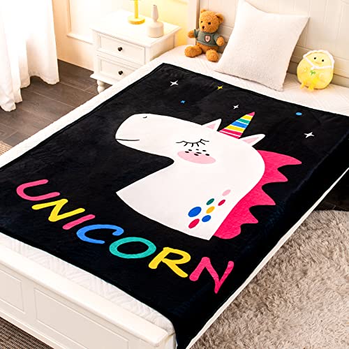 Artbeck Unicorn Blanket For Girls, Kids Throw Blanket Cute Black Rainbow Unicorn For Teen Girls, Princess Soft Lightweight Flannel Blanket Unicorns Birthday Decor Gifts For Girls #TOP10