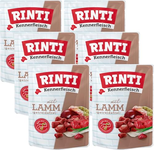 Rinti Kennerfleisch Lamm | 6 x 400g Frischebeutel | 70 % Fleisch & Innereien | Getreidefrei | Mit Omega 3 & Ballaststoffen | Alleinfutter für ausgewachsene Hunde | Ohne Formfleisch