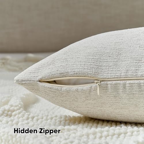 FUTEI Natural White Wood Chenille Decorative Throw Pillow Covers 20x20 Inch Set of 2,Soft Cozy Faux Linen Textured Cushion Case,Farmhouse Home Decor for Couch Living Room