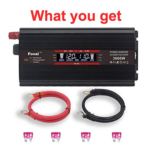 Cantonape 1500W/3000W(Surge) Car Power Inverter 12V to 110V AC with LCD Display Dual AC Outlets and Dual 3.1A USB Car Adapter, Replaceable Fuses for Car Home Truck (1500W-Black-NEW)