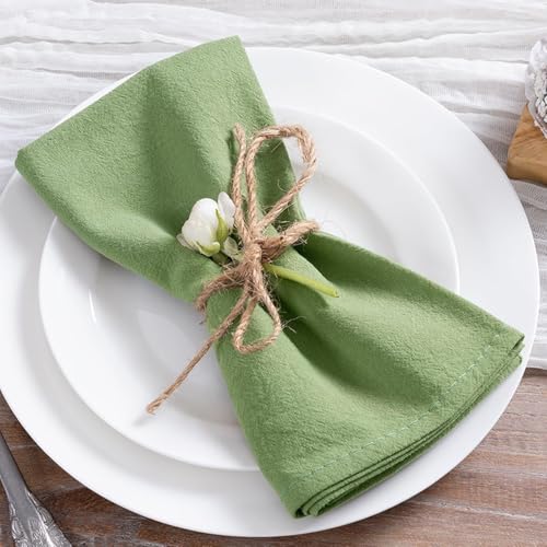 Serviettes de table rustiques vert sauge lot de 8 en coton et lin pr les mariages - 2
