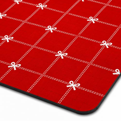 Image of Luxe Home International Dish Dry Mats for Kitchen Counter, Rubber Quick Dry Mat for Kitchen Utensils, Bow Check Print Smooth Absorbent Placemat, 35x55 cm, Red, Pack of 1