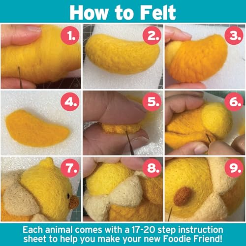 Image of Needle Felting Kit for Beginners with Case - DIY Wool Felting Craft Kit - Make 8 Cute Animal Food Designs - Starter Set with Mat, Wool Felt Tools, Needles, Instructions - Arts & Crafts Gift Set