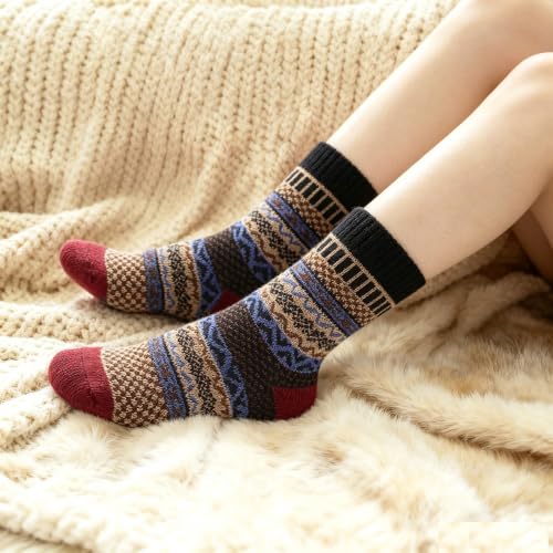 Image of Wool Socks for Women, Cozy Thermal Fall Winter Hiking Alpaca Warm Think Knit Comfy Crew Calf Socks