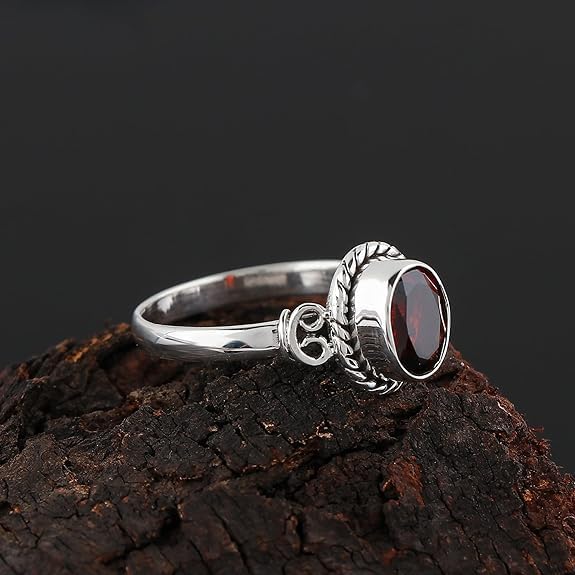 925 Sterling Silver Natural Garnet Gemstone Ring, Handmade Bohemian Jewelry, Healing Crystals, January Birthstone, Stack Promise Fidget Christmas Gift for Women (US - 10) - Image 5