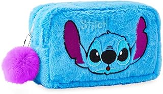 Disney Lilo and Stitch Makeup Bag, Plush Wash Bag for Cosmetics with Fluffy Pom Pom, Disney Gifts for Women Or Girls, Teacher, Sister, Best Friend for Travel and Birthday