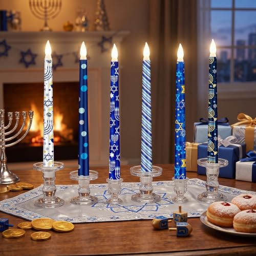 Image of Aurelema 6 Pcs Hanukkah Lights LED Taper Candle Remote Control Decor Gift