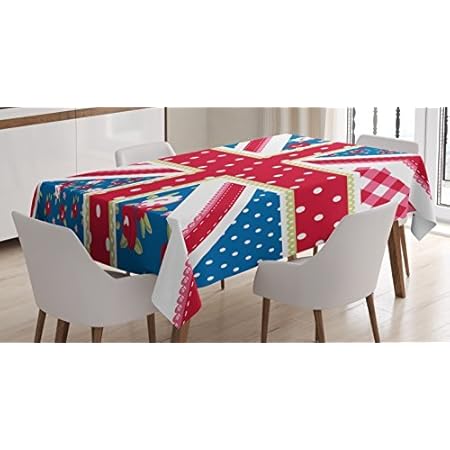 Ambesonne Shabby Flora Tablecloth, British Flag in Floral Style Retro Polka Dots Country Culture Inspired, Rectangular Table Cover for Dining Room Kitchen Decor, 60" X 90", Blue Pink