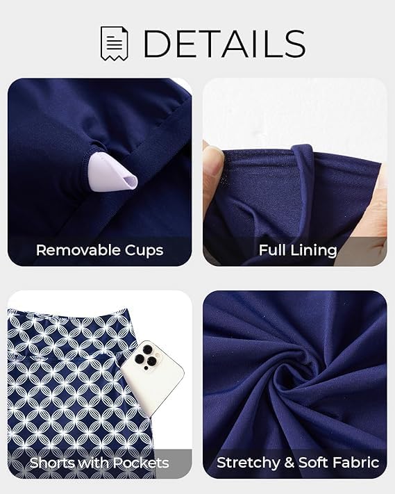 Tankini Swimsuits with Shorts - Two Piece Tummy Control Bathing Suits High Neck Swimwear with Two Side Pockets - Image 5