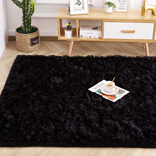 Beglad Soft Fluffy Area Rug Modern Shaggy Bedroom Rugs For Kids Room Extra Comfy Nursery Rug Floor Carpets Boys Girls Fuzzy Shag Fur Home Decor Rug, 4 Ft X 5.3 Ft, Black #TOP4