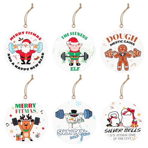 Soaoo 30 Pack Funny Gym Christmas Ornaments Wooden Dumbbell & Weight Lifting Ornaments for Christmas Tree Workout Fitness Gifts for Gym Rats