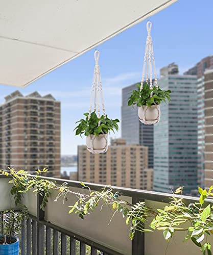 Macrame Plant Hangers 2 Pack Hanging Planters Indoor Outdoor Plant Hangers 35 Inch Handmade Hanging Basket Flower Pots Stand Holder With 4 Hooks For Home Decor Ceiling Wall Planters Hanging,White #TOP3