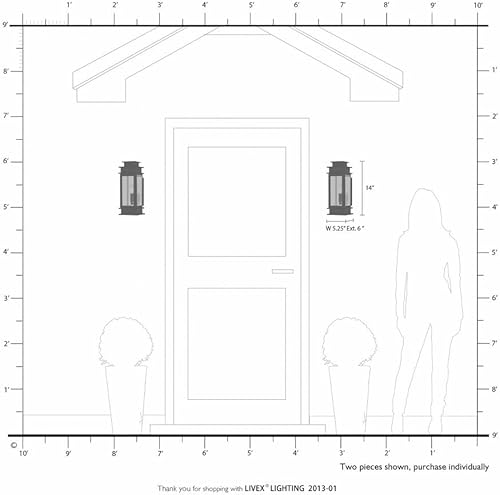 Miniatura 10 de Livex Lighting 2013-07 Princeton - Linterna de pared para exteriores, bronce, 14 "x 5.5" x 14"